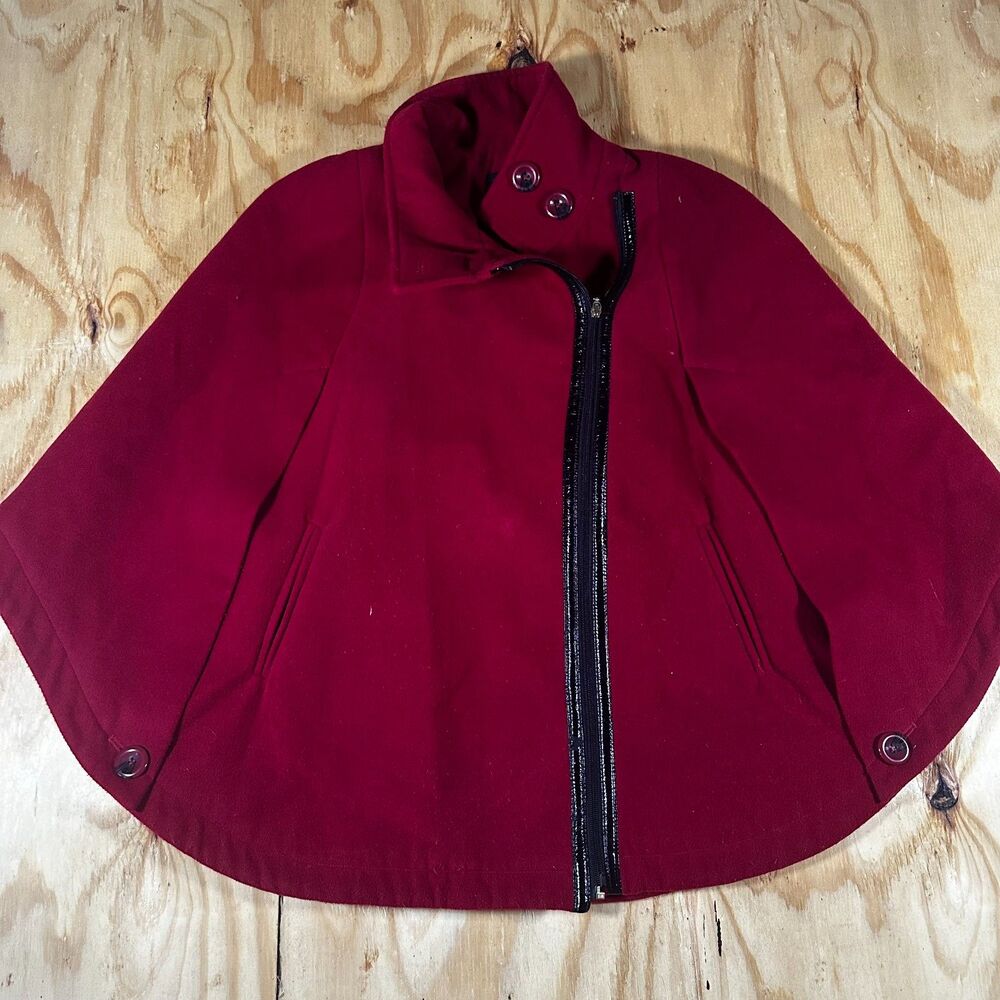 IMAN Global Chic Red Asymmetrical Zip Cape Coat - M/L